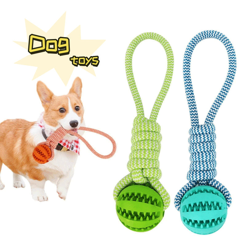 Dog Toys Balls Interactive Treat Rope Rubber Leaking Balls For Small Medium Dogs Chewing Bite Resistant Pet Tooth Cleaning