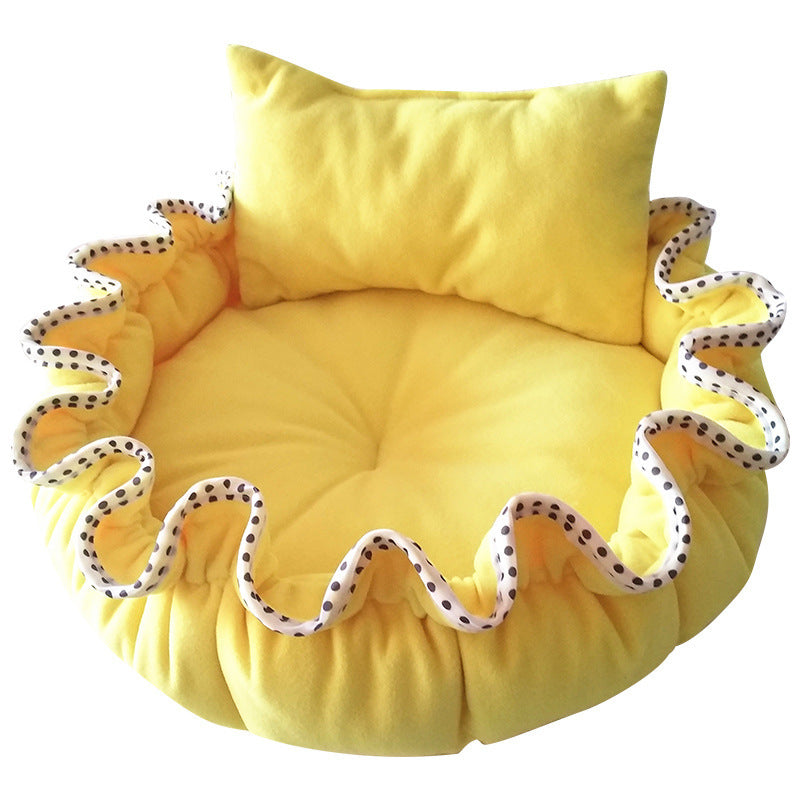 Polar Fleece Small Round Yellow Dog Cat Bed