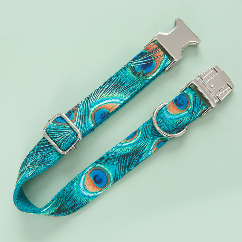 Zinc Alloy Buckle Dog Collar Peacock Pattern