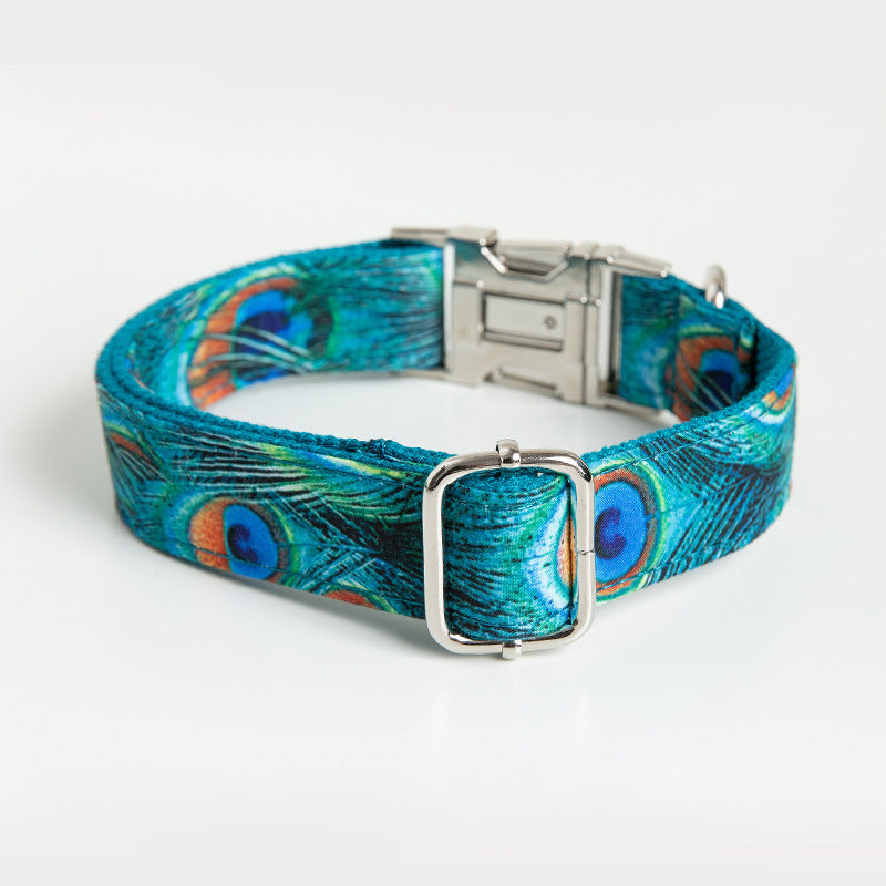 Zinc Alloy Buckle Dog Collar Peacock Pattern