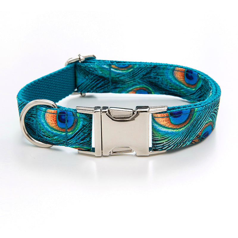 Zinc Alloy Buckle Dog Collar Peacock Pattern