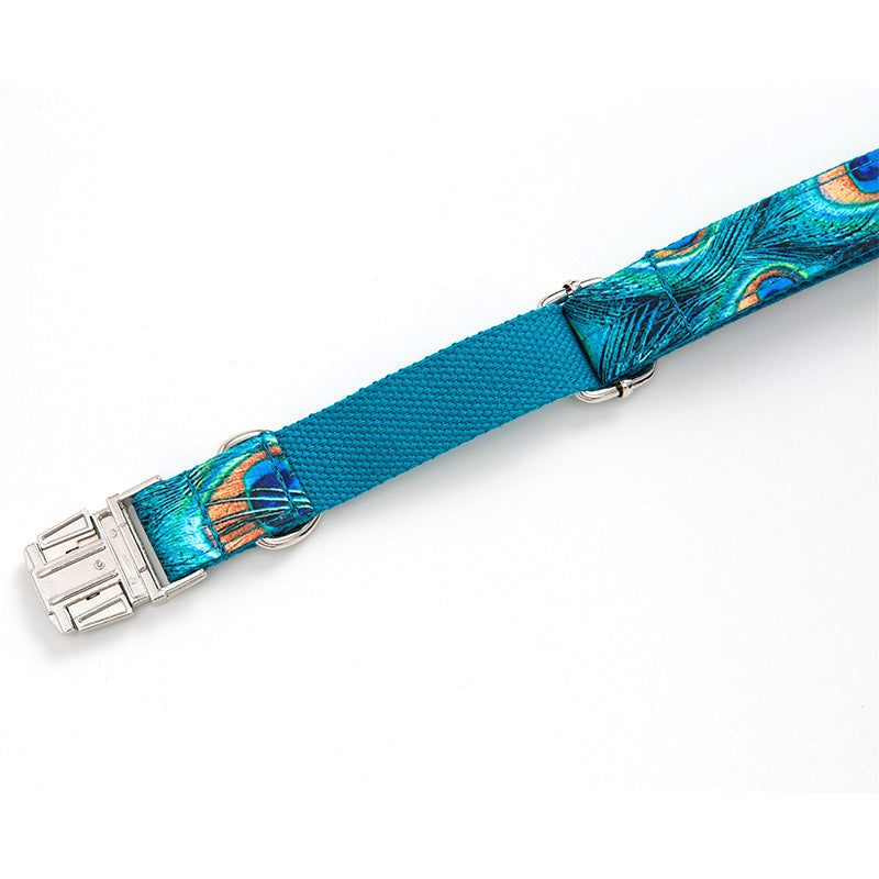 Zinc Alloy Buckle Dog Collar Peacock Pattern