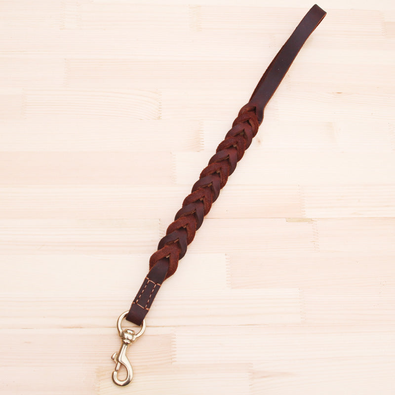 Short Dog Leash Braided Real Leather