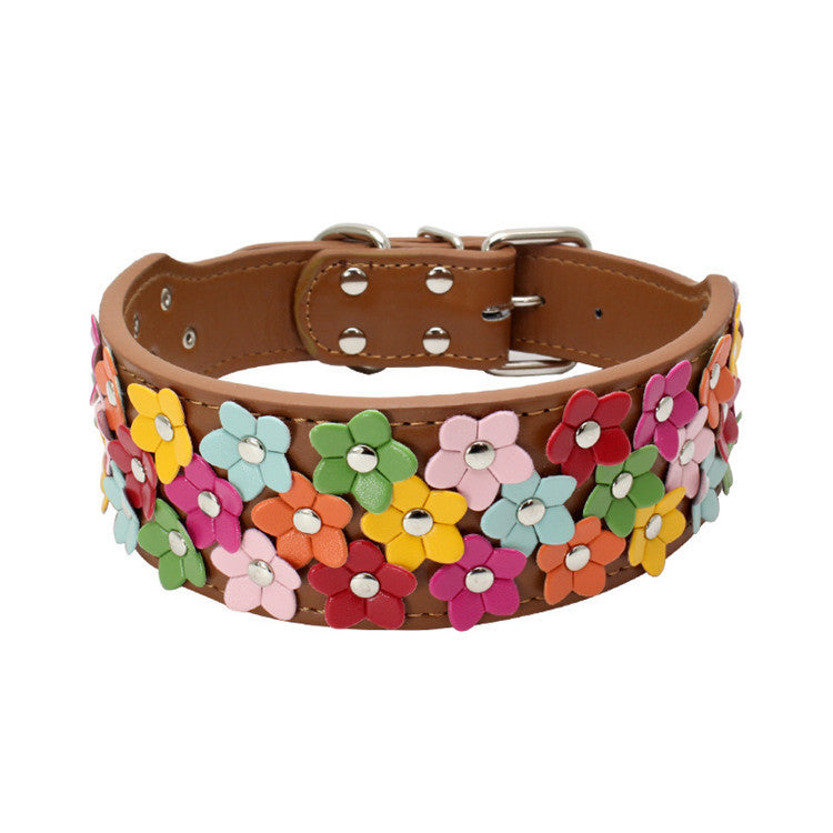 Pet Three Rows Of Flowers Large Dog Collar