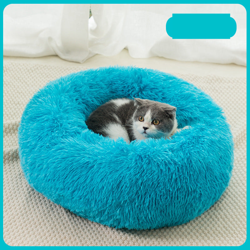 Plush Round Warm Dog Bed In Winter