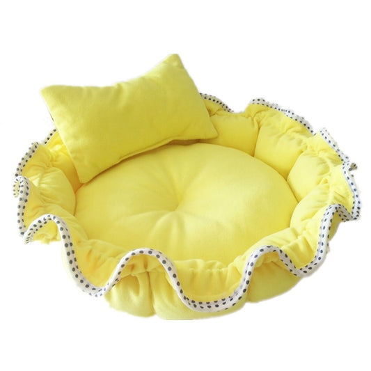 Polar Fleece Small Round Yellow Dog Cat Bed