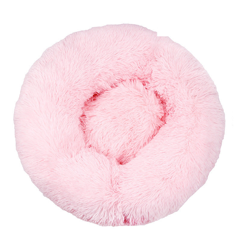 Plush Round Warm Dog Bed In Winter