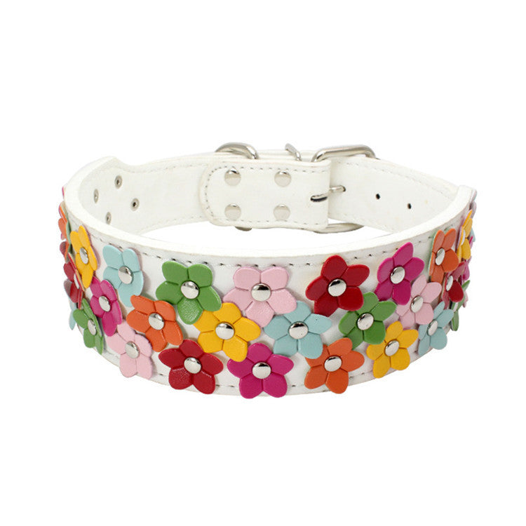 Pet Three Rows Of Flowers Large Dog Collar