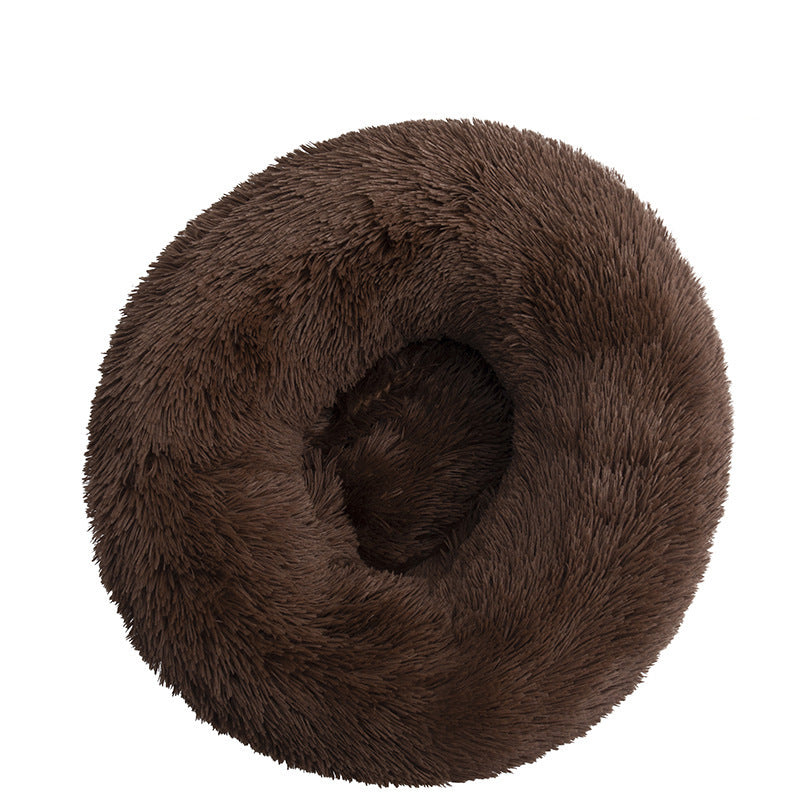 Plush Round Warm Dog Bed In Winter