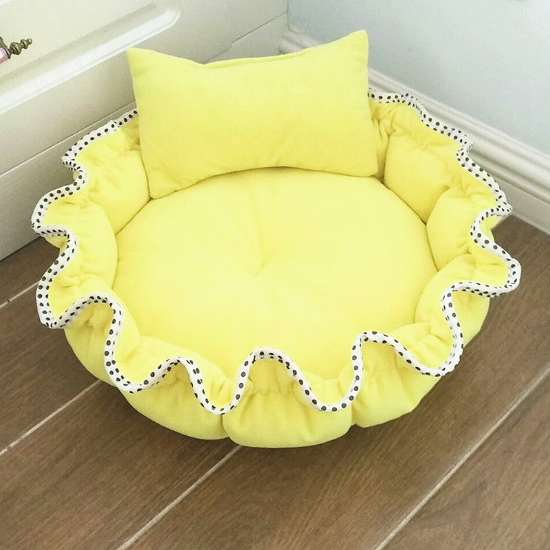 Polar Fleece Small Round Yellow Dog Cat Bed