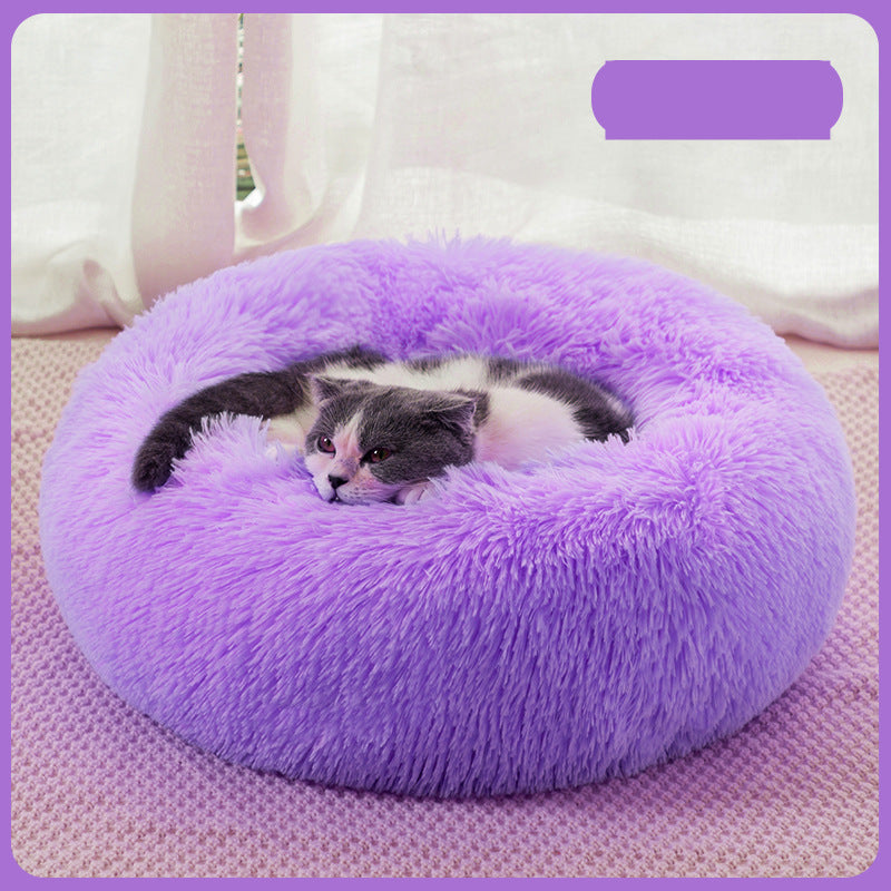 Plush Round Warm Dog Bed In Winter