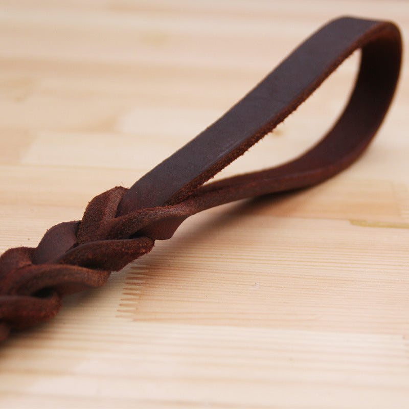 Short Dog Leash Braided Real Leather