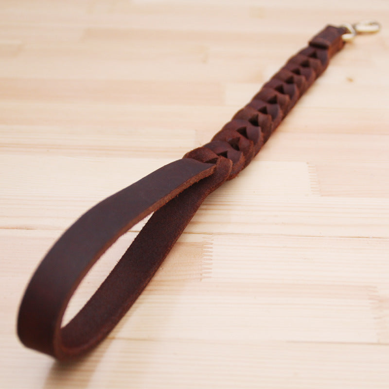 Short Dog Leash Braided Real Leather