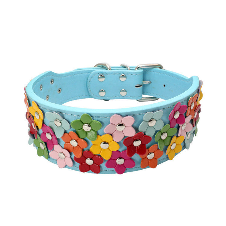 Pet Three Rows Of Flowers Large Dog Collar