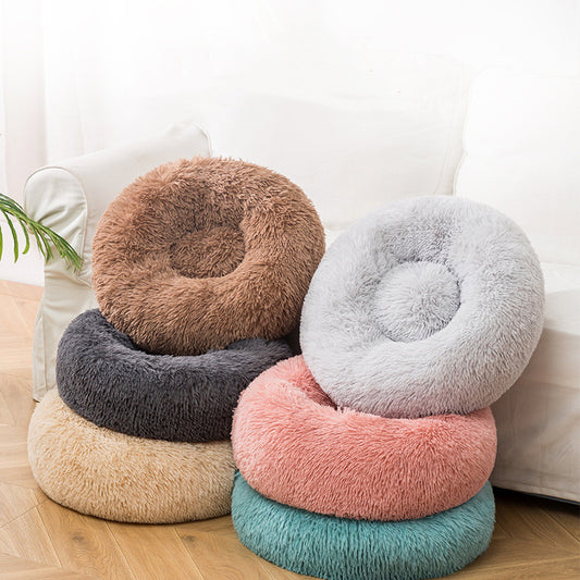 Plush Round Warm Dog Bed In Winter