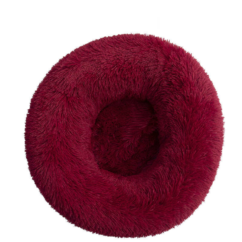 Plush Round Warm Dog Bed In Winter